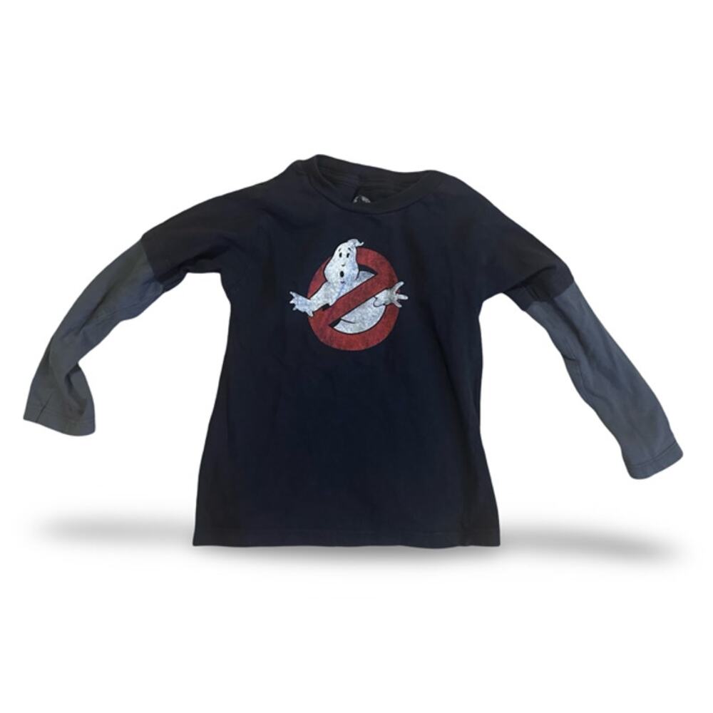 Ghostbusters Boys Layered Graphic Shirt Size 5 Black Gray Long Sleeve Tee